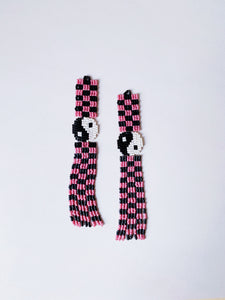Yin Yang + Checkerboard Earrings - lilac 🍇
