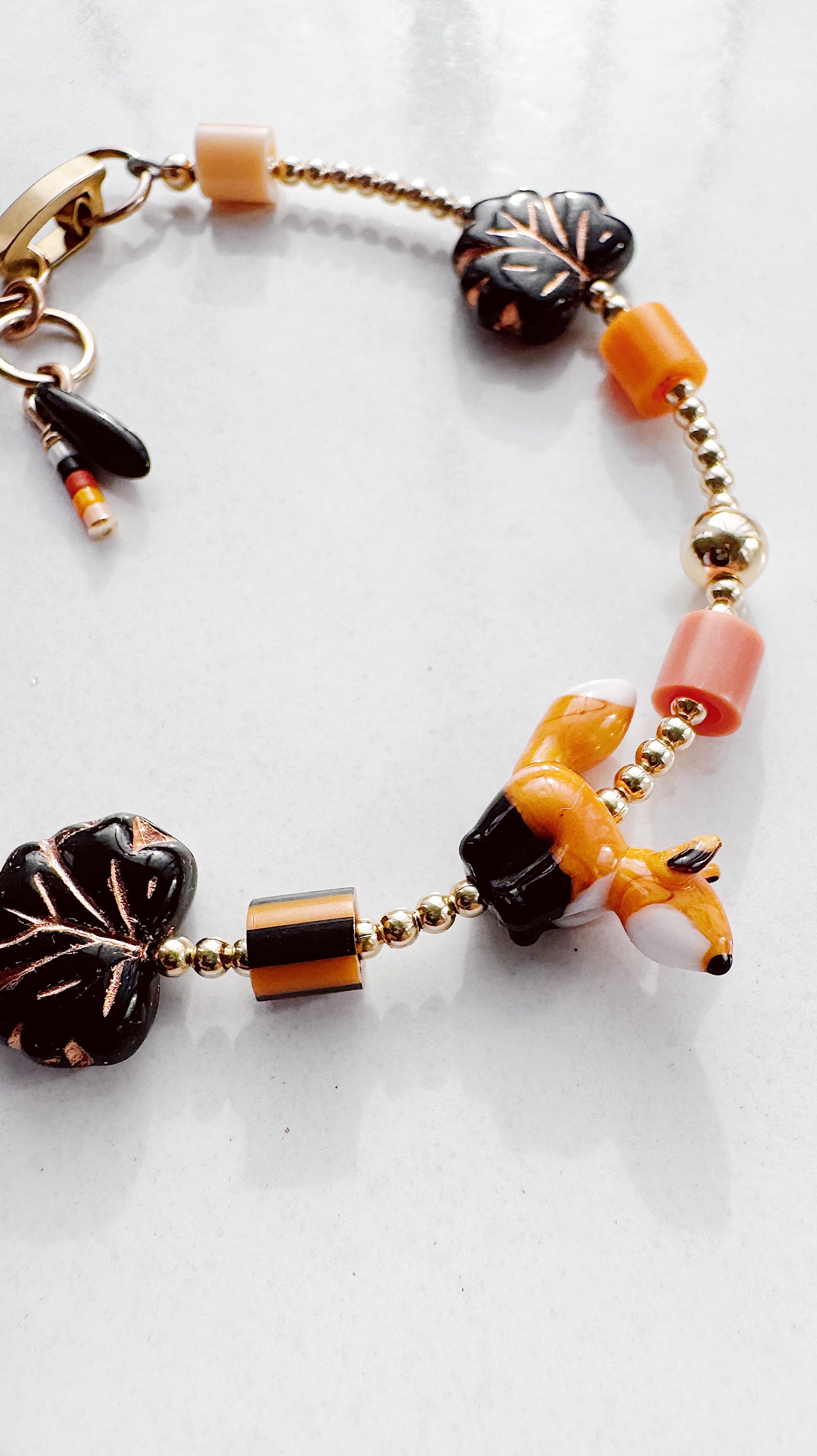 Golden Critter Bracelet - red fox - black / peach