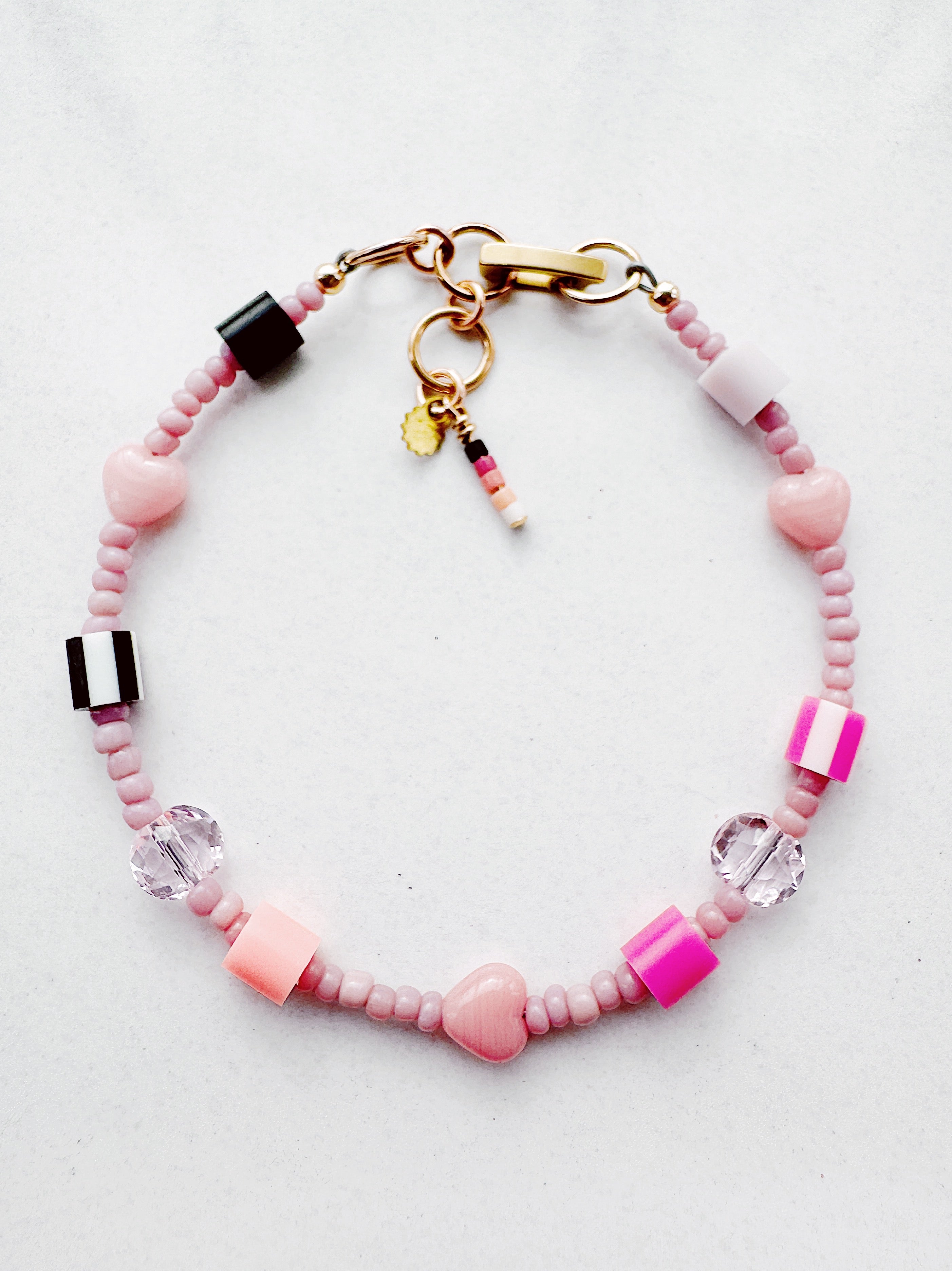ToyBox Bracelet - pink hearts - black / dusty lilac