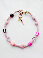 Load image into Gallery viewer, ToyBox Bracelet - pink hearts - black / dusty lilac

