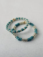 Load image into Gallery viewer, THICC STRIPE RING - teal / silver - size 6/7
