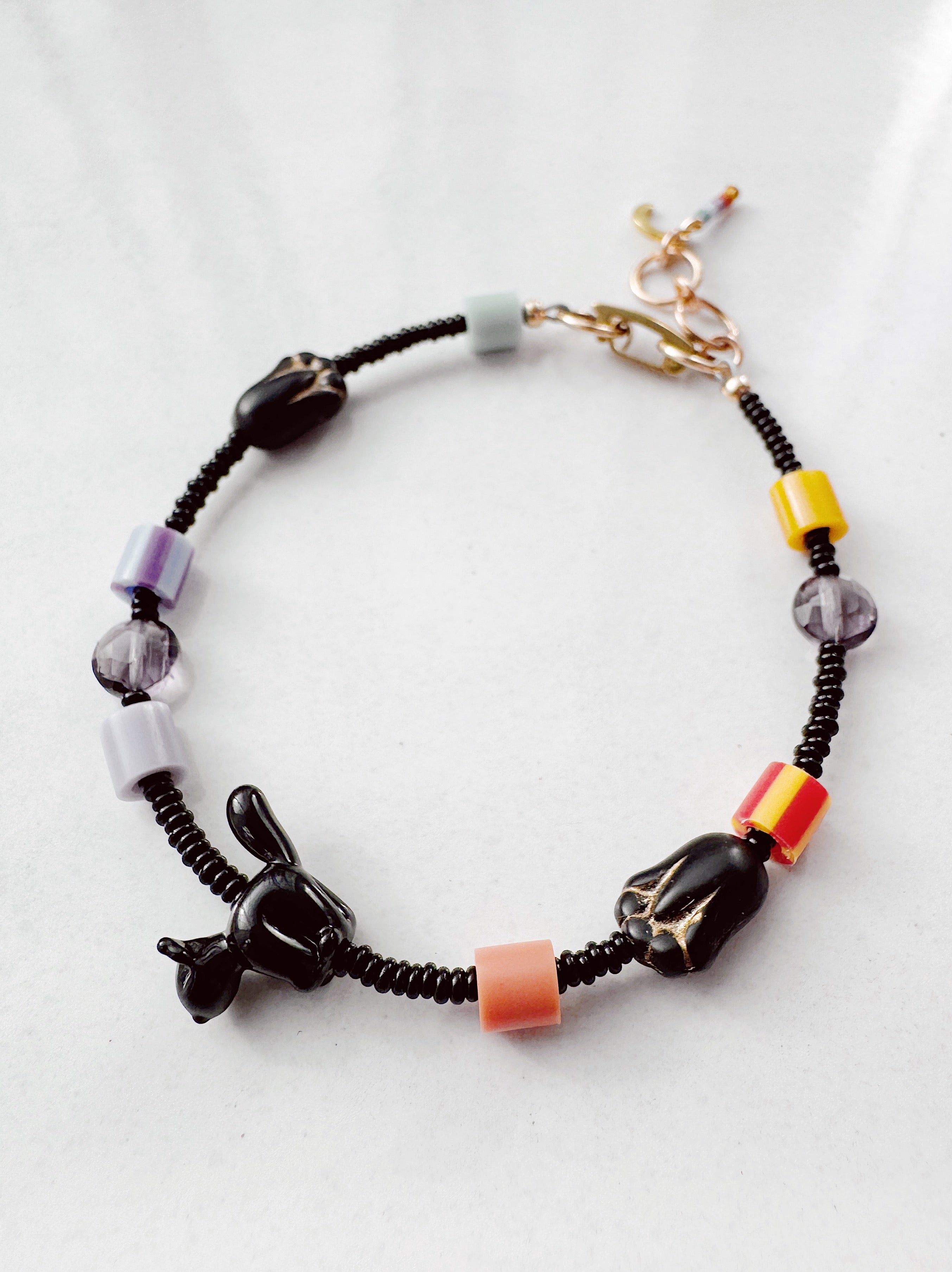 Critter Bracelet - black kitty - dusk / merigold
