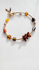 Load image into Gallery viewer, Golden Critter Bracelet - brown bear - fog / merigold
