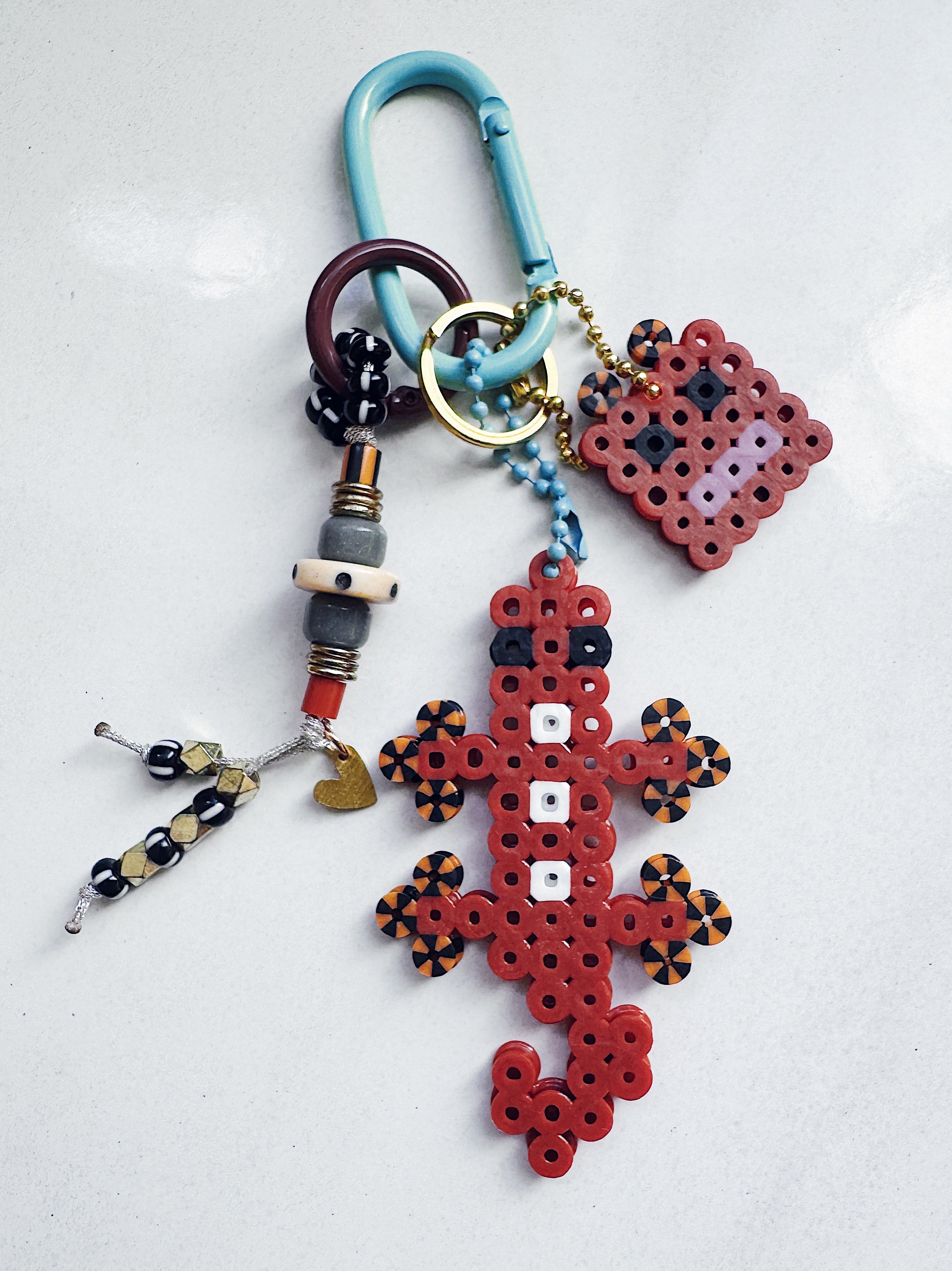 RoboLizard Bag Charm - brown / aqua blue