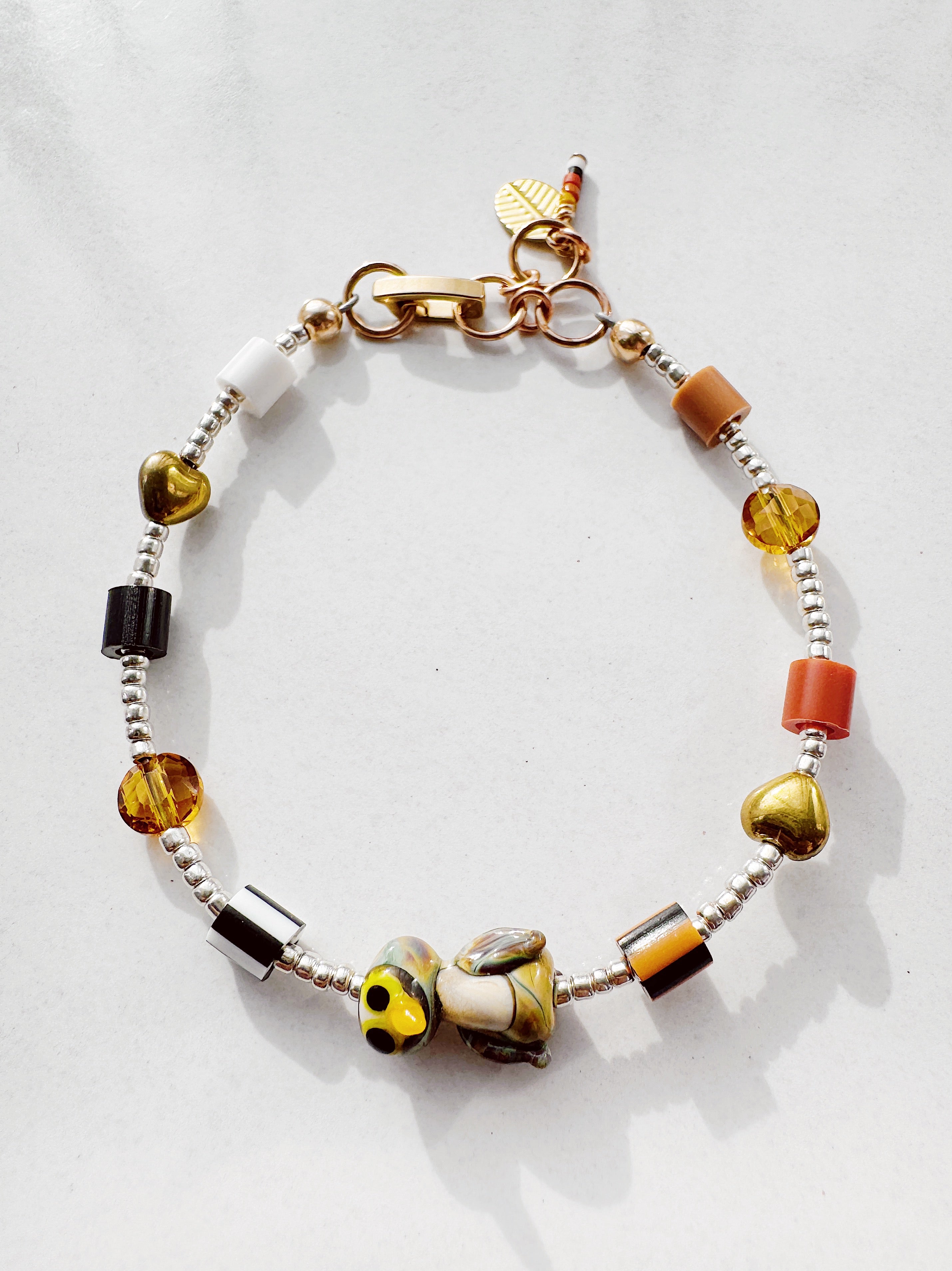 Critter Bracelet - silver owl - cocoa / white