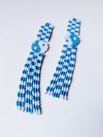 Load image into Gallery viewer, Yin Yang + Checkerboard Earrings - blue 🫐 *last pair*
