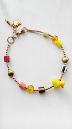 Load image into Gallery viewer, Golden Critter Bracelet - yellow duck - brick / moon
