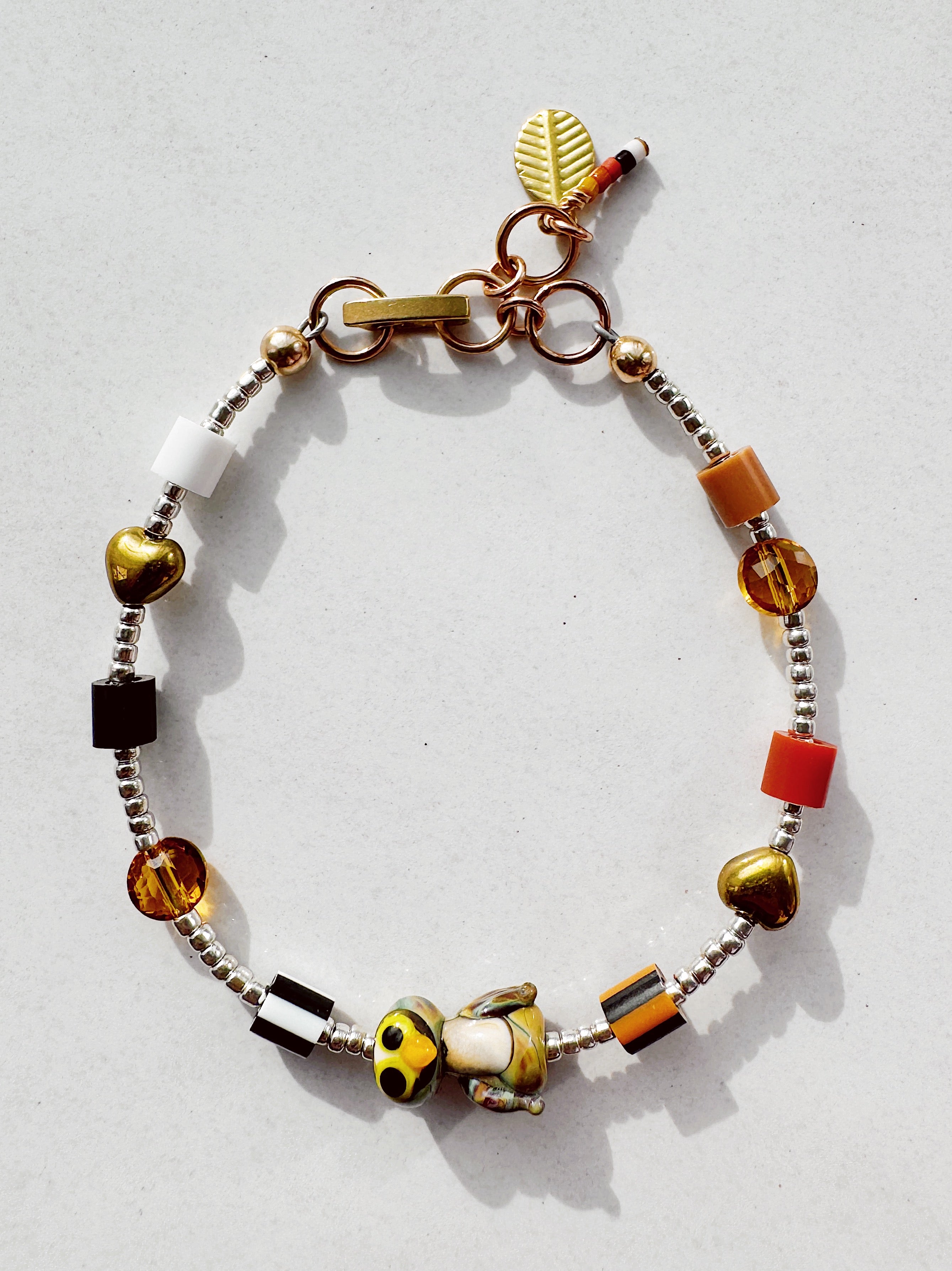 Critter Bracelet - silver owl - cocoa / white