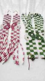 Load image into Gallery viewer, sample 032 - yin yang checkerboard earrings - ivory / gator
