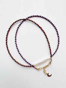 Mini Stripe Pearl Necklace - brown / lilac / black