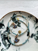 Load image into Gallery viewer, THICC STRIPE BRACELET - blue / silver / disco heart charm - medium
