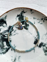 Load image into Gallery viewer, THICC STRIPE BRACELET - blue / silver / disco heart charm - medium
