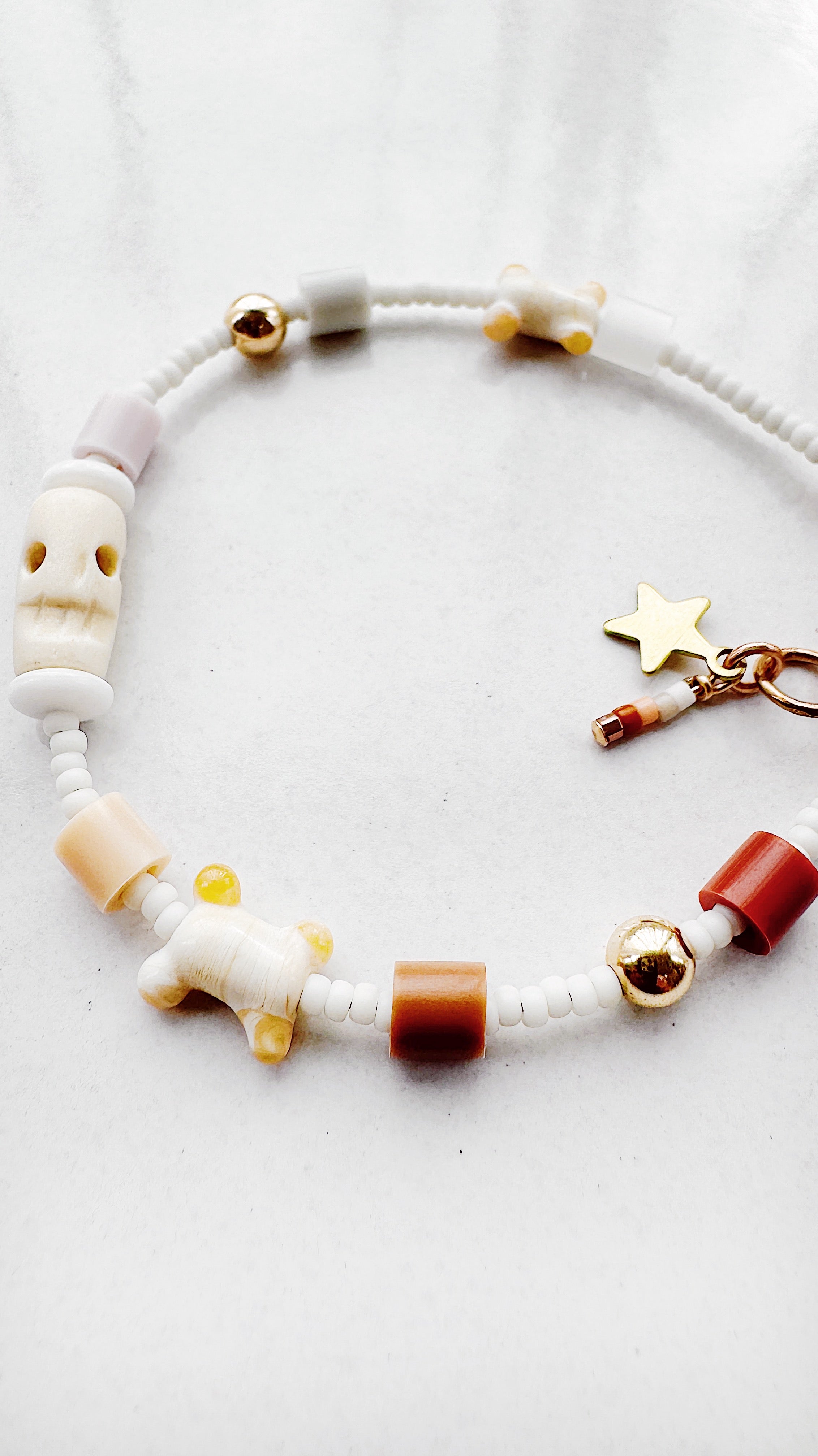 Critter Bracelet - ivory skull n bones - brown / ghost