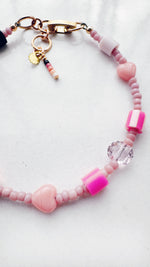 Load image into Gallery viewer, ToyBox Bracelet - pink hearts - black / dusty lilac
