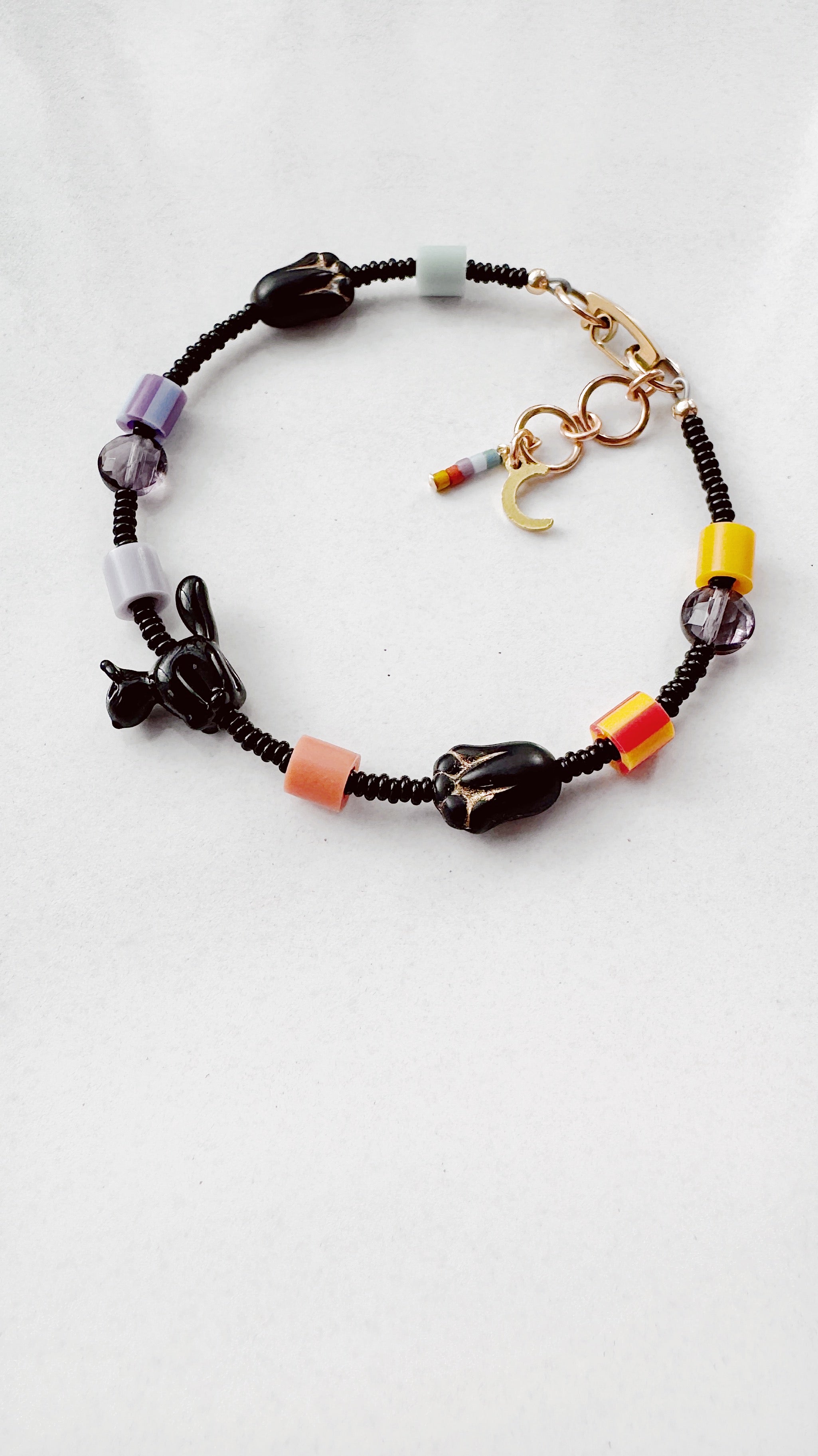 Critter Bracelet - black kitty - dusk / merigold