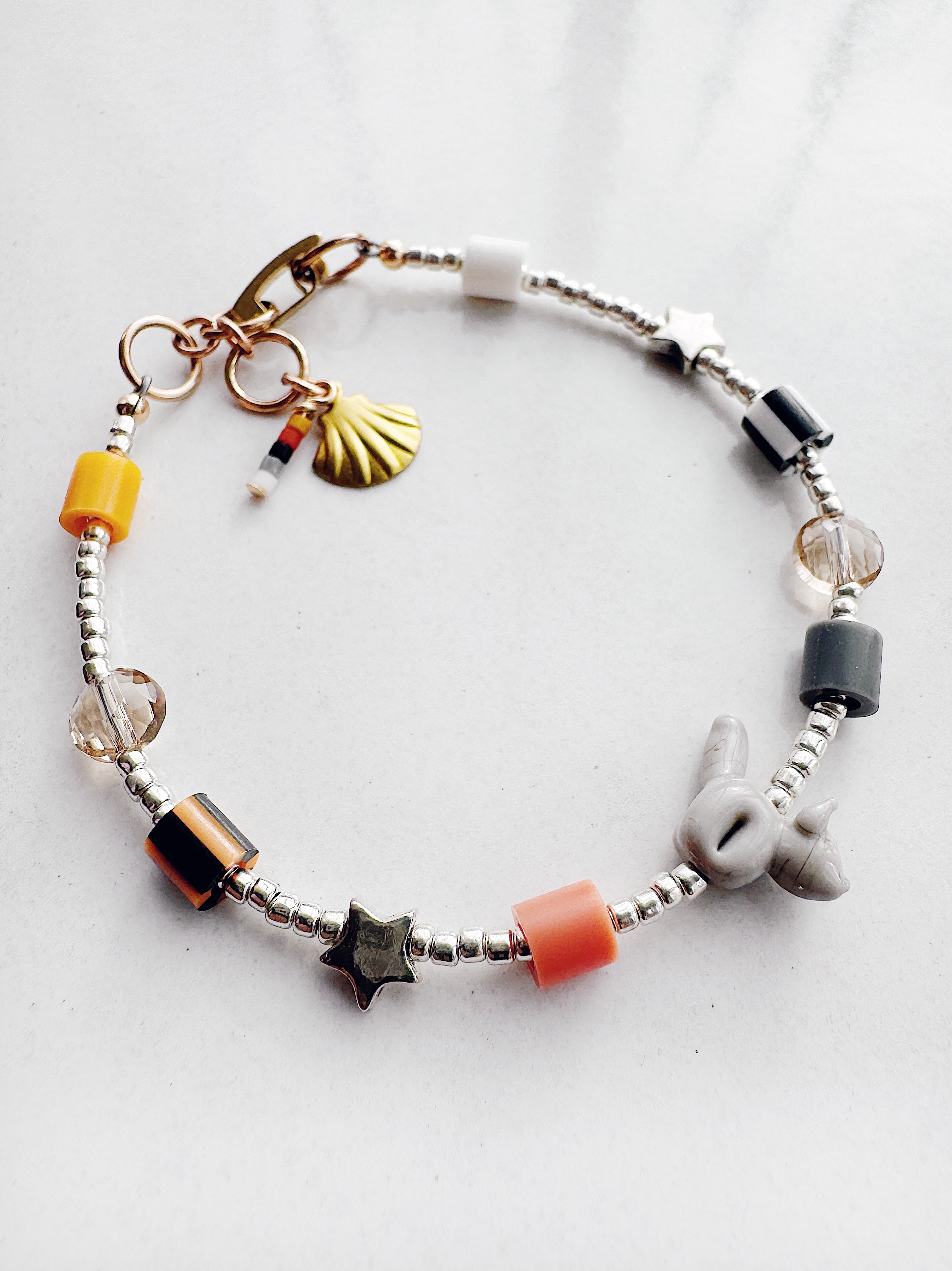 Critter Bracelet - silver kitty - merigold / white