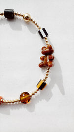 Load image into Gallery viewer, Golden Critter Bracelet - brown bear - fog / merigold
