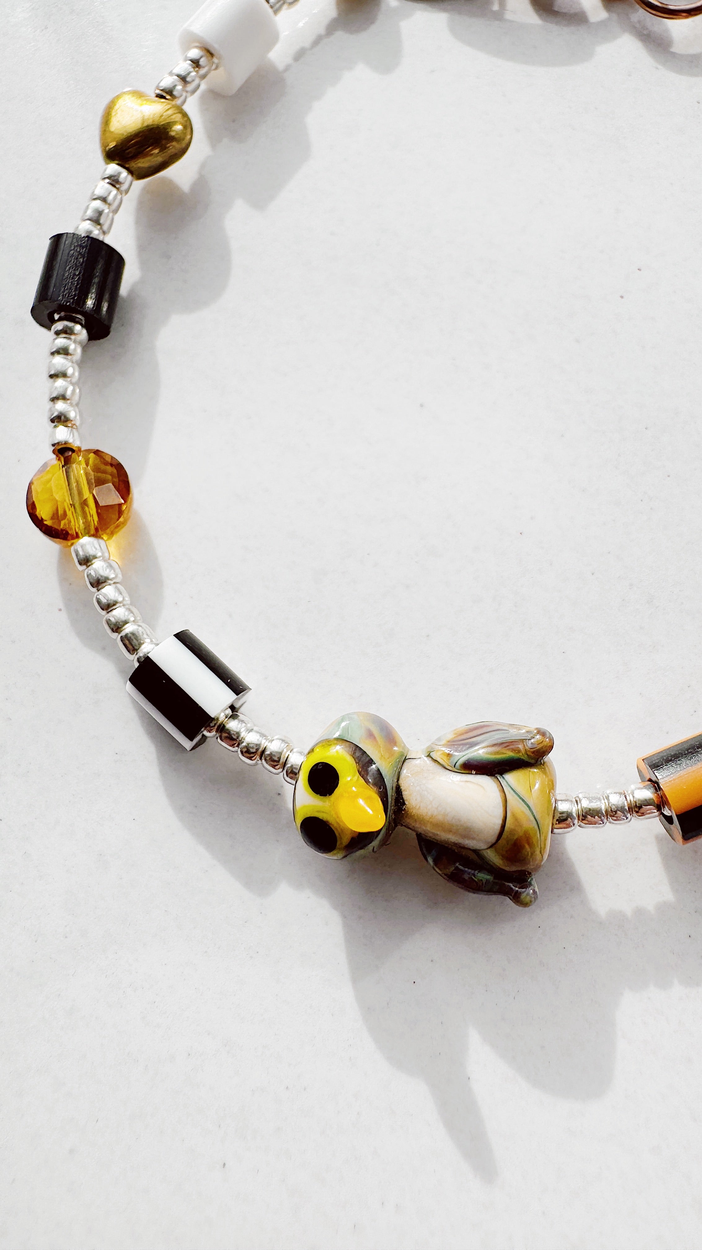 Critter Bracelet - silver owl - cocoa / white