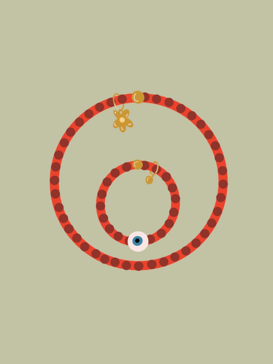 Solo Evil Eye Bracelet - brick / red mini stripe - extended sizing